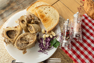 High angle view of food on table