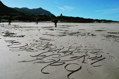 People on beach against sky