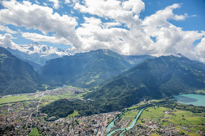 High angle view of mountains against sky