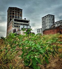 Low angle view of abandoned building against sky