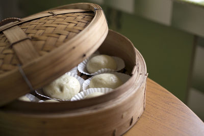 Close-up of chinese food in container on table