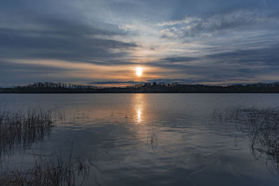 Scenic view of lake against sky during sunset