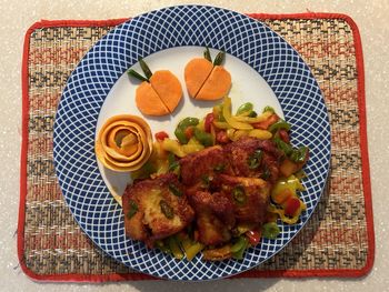 Directly above shot of food in plate on table