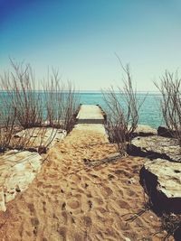 Scenic view of sea against blue sky