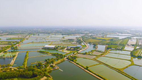 High angle view of city at waterfront