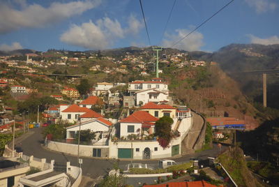 High angle view of townscape against sky