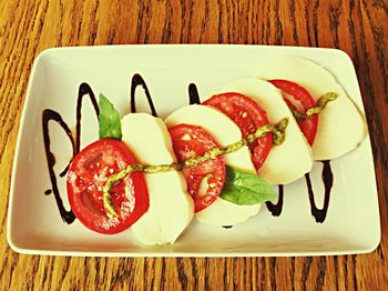 Directly above shot of breakfast served on table