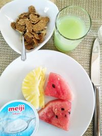 High angle view of breakfast in plate on table