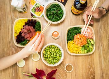 High angle view of food on table