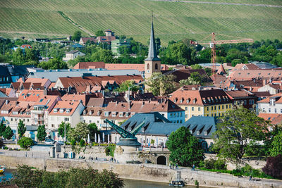 High angle view of buildings in town