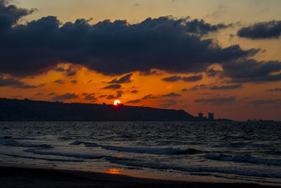 Scenic view of sea against sky during sunset