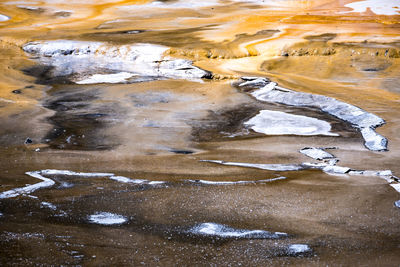 High angle view of cracked landscape during winter