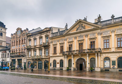 Street with historical houses in kosice old town, slovakia