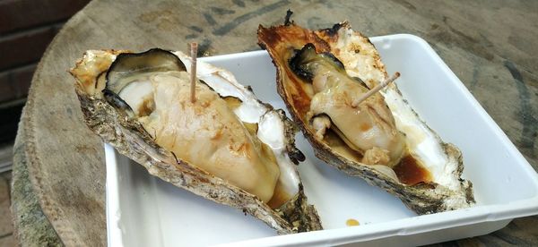 High angle view of food on table