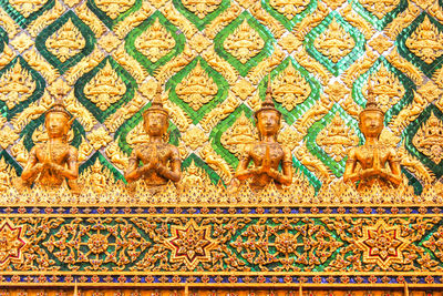 Low angle view of buddha statue against building