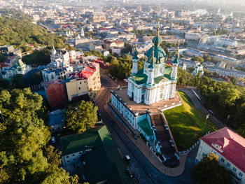 High angle view of buildings in city