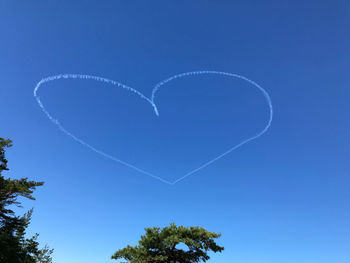 Low angle view of heart shape against clear blue sky