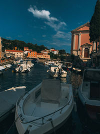 High angle view of townscape at harbor