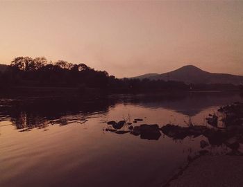 Scenic view of lake at sunset