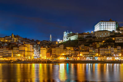 Illuminated buildings in city at night