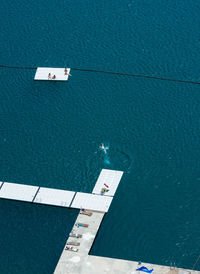 High angle view of floating platforms in sea