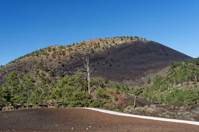 Scenic view of mountain against clear blue sky