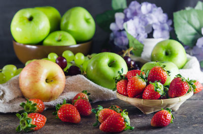 Close-up of fruits in bowl on table