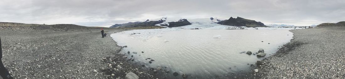 Panoramic view of snowcapped mountains against sky