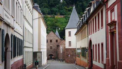 Street amidst houses in town