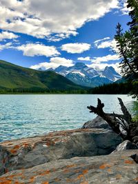 Scenic view of lake against mountain range