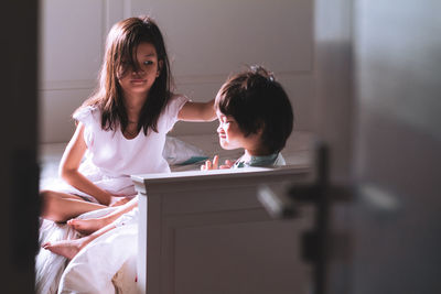 Mother and daughter at home