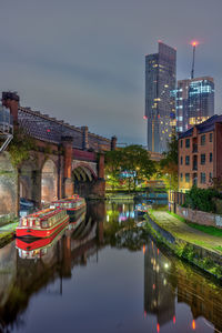 The canals of castlefield in mancherster, uk, at night