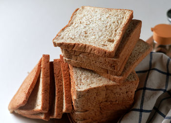 Close-up of the stack of bread on the table