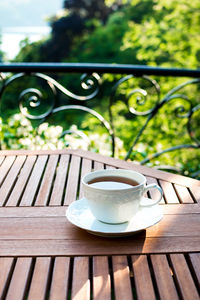 Coffee cup on table