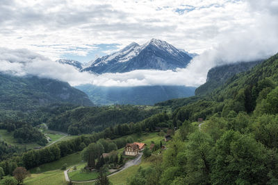 Alpine mountain tops view in bernese oberland region of switzerland.