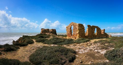 View of old ruins at seaside