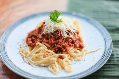 Close-up of food in plate on table