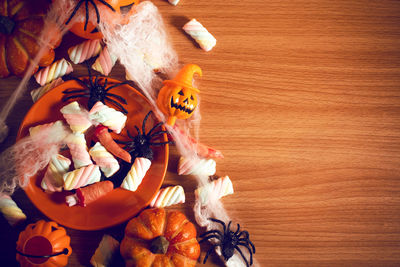 High angle view of pumpkin on table