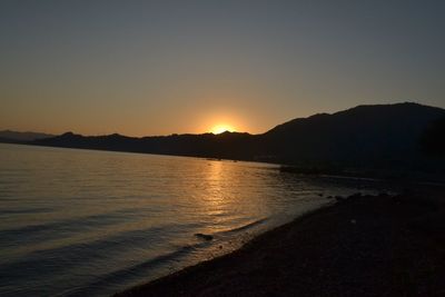 Scenic view of sea against clear sky during sunset