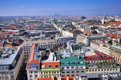 High angle view of buildings in city