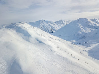 Scenic view of snowcapped mountains against sky