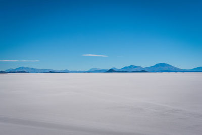 Scenic view of desert against clear blue sky