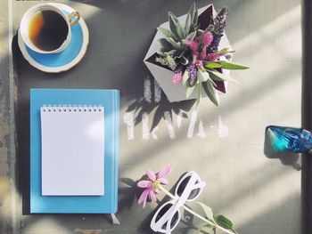 Directly above shot of coffee cup on table