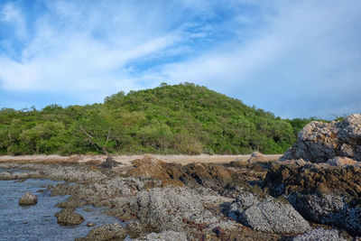 Scenic view of rocks against sky