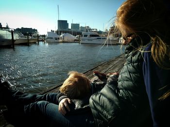 People sitting in water