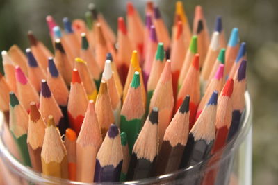 Close-up of multi colored pencils