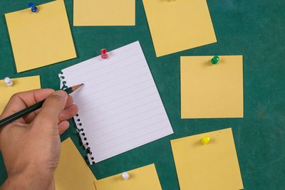 Close-up of blank sticky notes