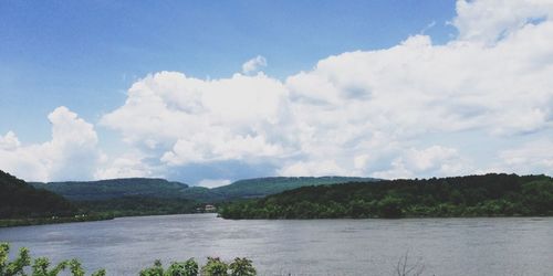 Scenic view of lake against cloudy sky