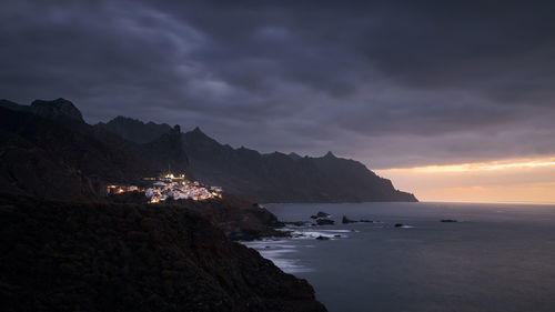 Scenic view of sea against sky at sunset