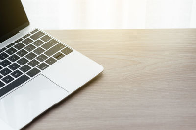 High angle view of laptop on table